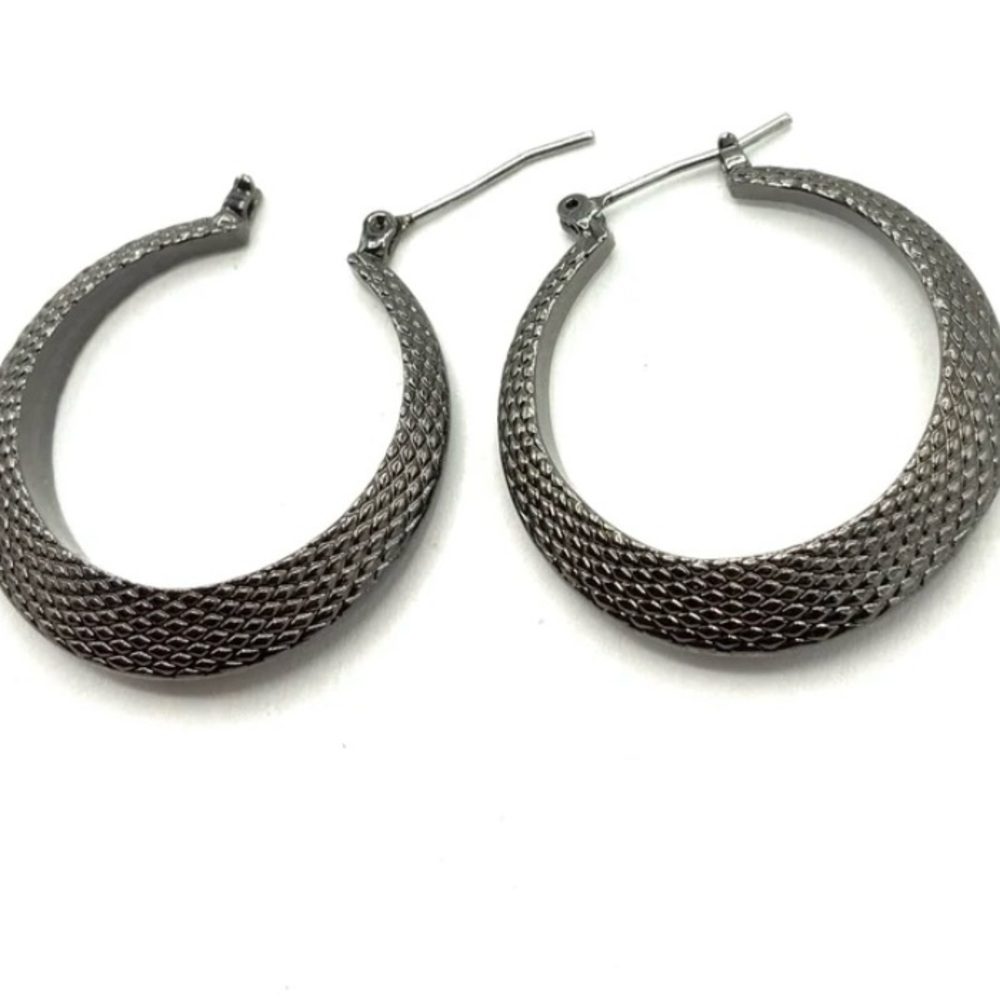 Lia Sophia Gunmetal Nickle Silver Tone Textured Hoop Earrings